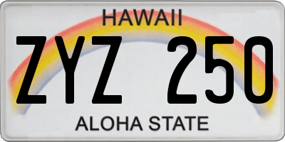 HI license plate ZYZ250