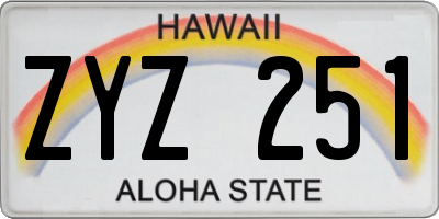 HI license plate ZYZ251