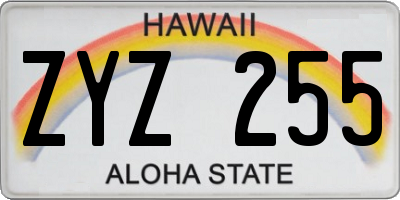 HI license plate ZYZ255