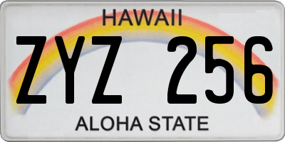 HI license plate ZYZ256