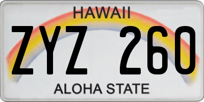 HI license plate ZYZ260
