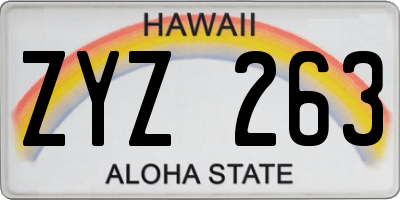 HI license plate ZYZ263