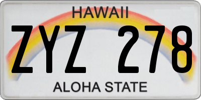 HI license plate ZYZ278