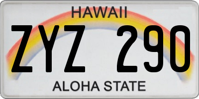 HI license plate ZYZ290