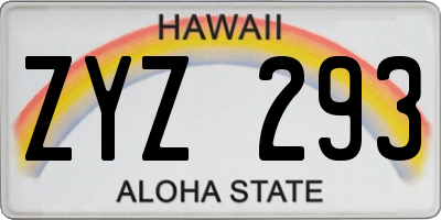 HI license plate ZYZ293