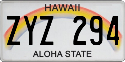 HI license plate ZYZ294