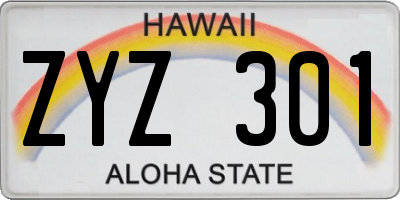 HI license plate ZYZ301