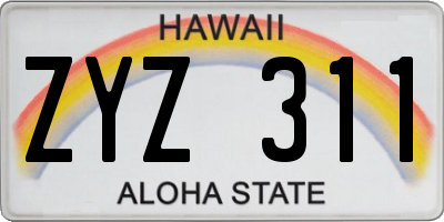 HI license plate ZYZ311