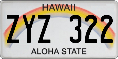 HI license plate ZYZ322