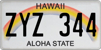 HI license plate ZYZ344