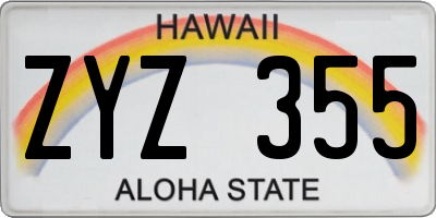 HI license plate ZYZ355