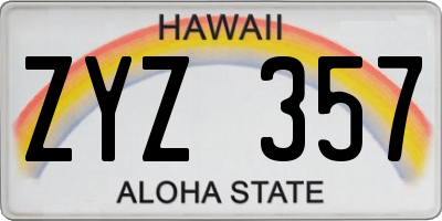 HI license plate ZYZ357
