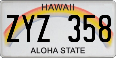 HI license plate ZYZ358