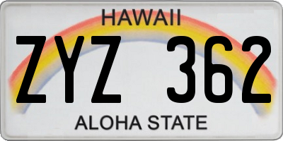 HI license plate ZYZ362