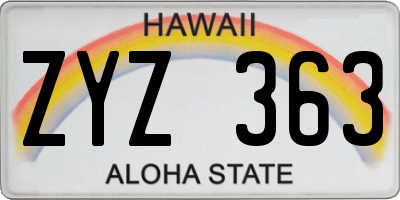 HI license plate ZYZ363