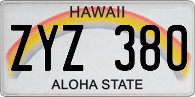 HI license plate ZYZ380