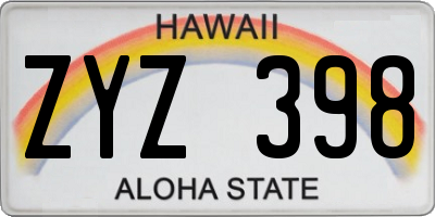 HI license plate ZYZ398
