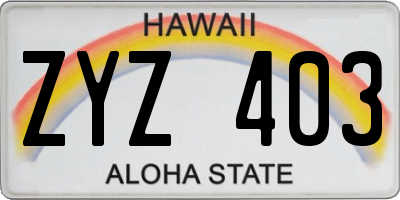 HI license plate ZYZ403