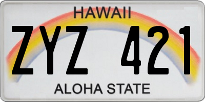 HI license plate ZYZ421