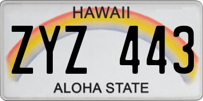 HI license plate ZYZ443