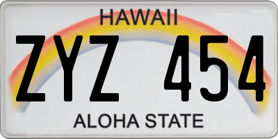 HI license plate ZYZ454