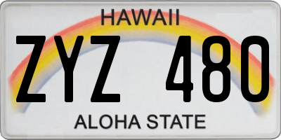 HI license plate ZYZ480