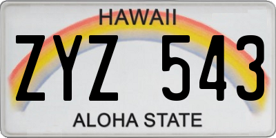 HI license plate ZYZ543