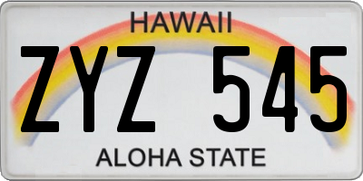 HI license plate ZYZ545