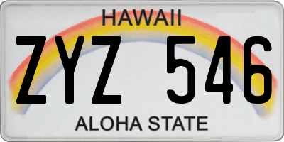HI license plate ZYZ546