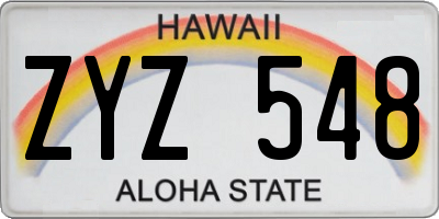 HI license plate ZYZ548