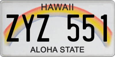 HI license plate ZYZ551
