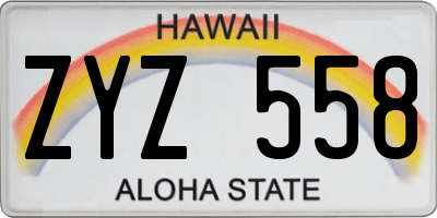 HI license plate ZYZ558