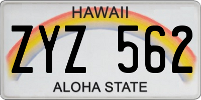 HI license plate ZYZ562