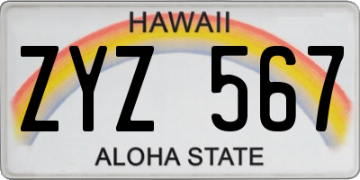 HI license plate ZYZ567