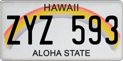 HI license plate ZYZ593