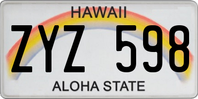 HI license plate ZYZ598