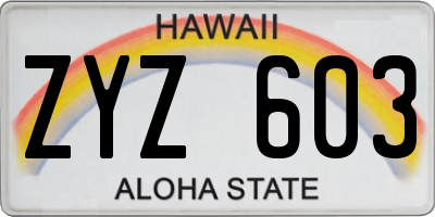 HI license plate ZYZ603
