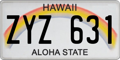 HI license plate ZYZ631