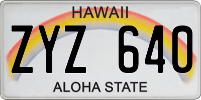 HI license plate ZYZ640