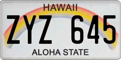 HI license plate ZYZ645