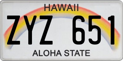 HI license plate ZYZ651