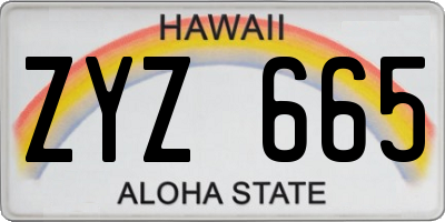 HI license plate ZYZ665