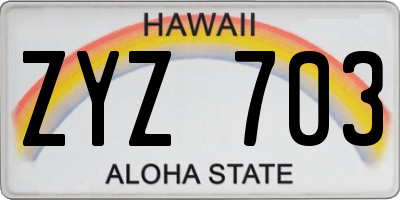 HI license plate ZYZ703