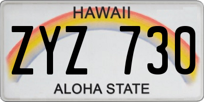 HI license plate ZYZ730