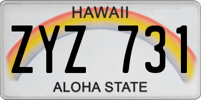 HI license plate ZYZ731