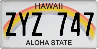 HI license plate ZYZ747