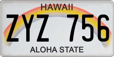 HI license plate ZYZ756