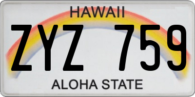 HI license plate ZYZ759