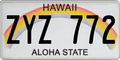HI license plate ZYZ772
