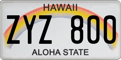 HI license plate ZYZ800